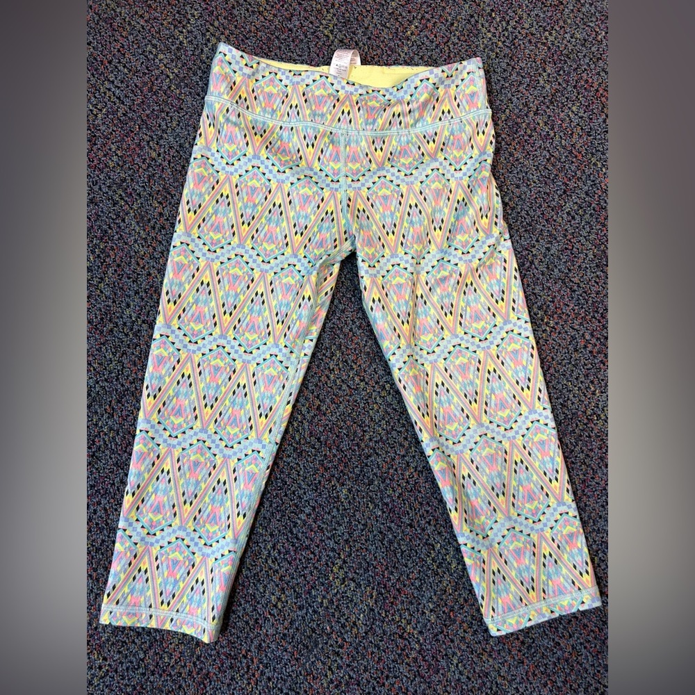 Ivivva Girls Rhythmic Multicolored Crop Geometric Leggings Size 12